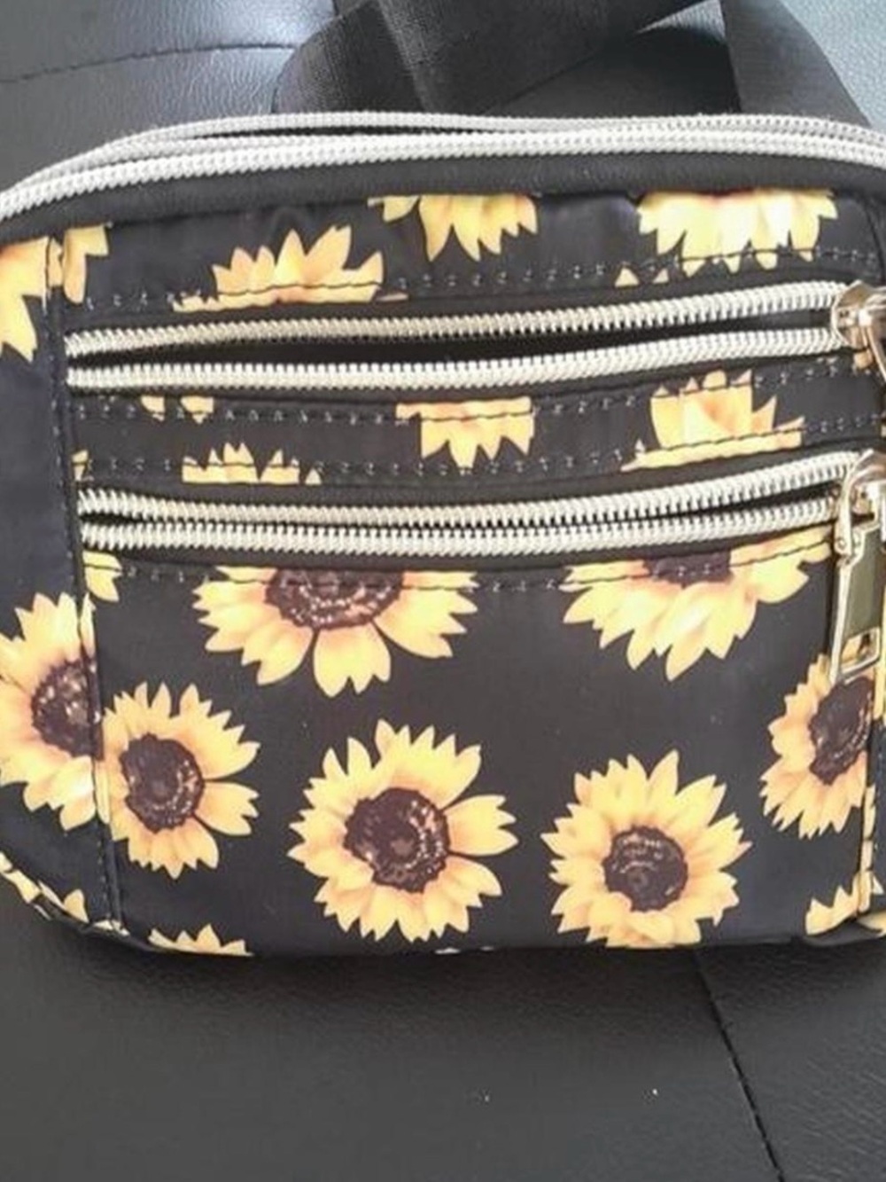 Sunflower Print Fanny Pack Bag - Black and Yellow